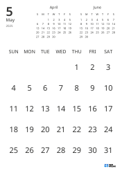 Monthly calendar template showing only dates with mini calendars for the previous and next months (Portrait)