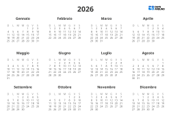 Modello di calendario annuale con mini calendari da gennaio a dicembre su un’unica pagina(Orizzontale)