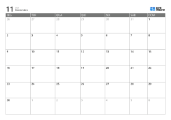 Modelo de calendário mensal de 6 semanas com início na segunda-feira, dias úteis ampliados e fim de semana posicionado ao final da semana, calendário para impressão
