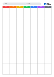 Calendrier mensuel portrait non daté avec en-têtes arc-en-ciel colorés et options de début dimanche ou lundi en format 5 ou 6 semaines