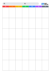 采用鲜艳彩虹星期标题的纵向无日期月历，可自由选择周日或周一起始以及5周或6周布局，适合多行记录与计划整理