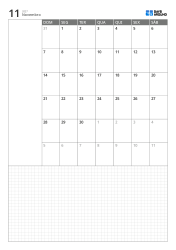 Modelo de calendário mensal em retrato com calendário de 6 semanas iniciando no domingo, área de notas à esquerda e ampla grade inferior