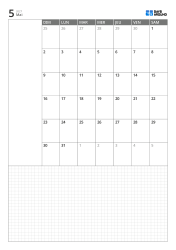 Modèle de calendrier mensuel portrait avec calendrier sur 6 semaines commençant le dimanche, espace de notes à gauche et grande grille en bas