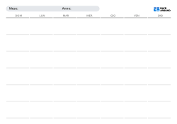 Modello di calendario mensile senza date in formato orizzontale con scelta tra inizio domenica o lunedì e layout da 5 o 6 settimane, con spazi aperti per note e pianificazione