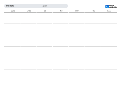 Undatierte Monatskalender-Vorlage im Landscape-Format mit wählbarem Sonntag- oder Montagstart sowie 5- oder 6-Wochen-Layout und offenen Tagesfeldern für flexible Planung und Notizen