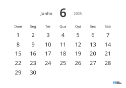 Modelo de calendário mensal em formato paisagem com datas grandes e alta legibilidade