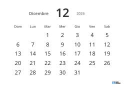 Modello di calendario mensile orizzontale con date grandi e alta leggibilità