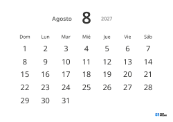 Plantilla de calendario mensual horizontal con fechas grandes y alta legibilidad