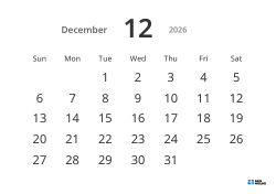 Landscape monthly calendar template with large dates and high readability