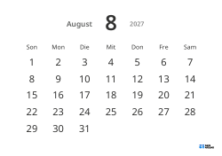 Gut lesbare Monatskalender-Vorlage im Querformat mit großen Datumszahlen