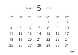 Modelo de calendário mensal em formato paisagem com datas grandes e alta legibilidade