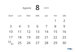 Plantilla de calendario mensual horizontal con fechas grandes y alta legibilidad