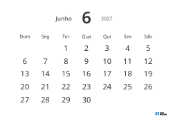 Modelo de calendário mensal em formato paisagem com datas grandes e alta legibilidade