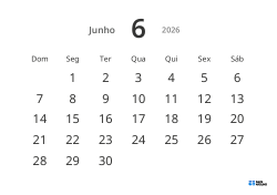 Modelo de calendário mensal em formato paisagem com datas grandes e alta legibilidade