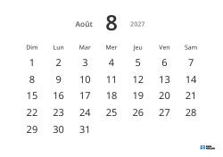Modèle de calendrier mensuel paysage avec grandes dates et haute lisibilité