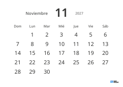 Plantilla de calendario mensual horizontal con fechas grandes y alta legibilidad