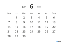 Modèle de calendrier mensuel paysage avec grandes dates et haute lisibilité