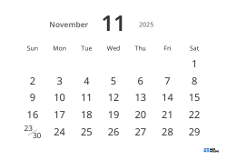 Landscape monthly calendar template with large dates and high readability