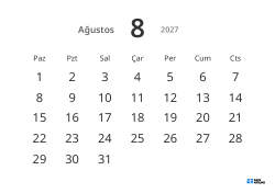 Büyük tarihli ve yüksek okunabilirliğe sahip yatay aylık takvim şablonu