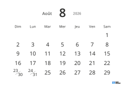 Modèle de calendrier mensuel paysage avec grandes dates et haute lisibilité