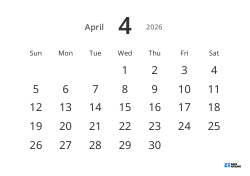 Landscape monthly calendar template with large dates and high readability