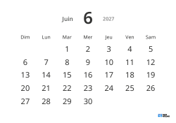 Modèle de calendrier mensuel paysage avec grandes dates et haute lisibilité