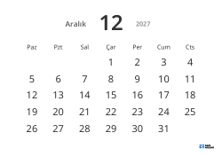 Büyük tarihli ve yüksek okunabilirliğe sahip yatay aylık takvim şablonu