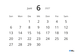 Gut lesbare Monatskalender-Vorlage im Querformat mit großen Datumszahlen