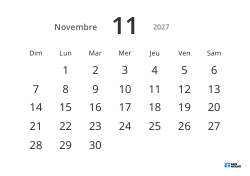 Modèle de calendrier mensuel paysage avec grandes dates et haute lisibilité