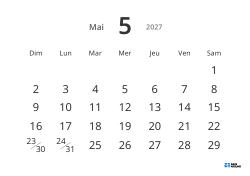 Modèle de calendrier mensuel paysage avec grandes dates et haute lisibilité