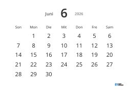 Gut lesbare Monatskalender-Vorlage im Querformat mit großen Datumszahlen