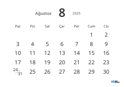 Büyük tarihli ve yüksek okunabilirliğe sahip yatay aylık takvim şablonu