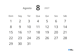 Modelo de calendário mensal em formato paisagem com datas grandes e alta legibilidade