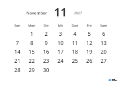 Gut lesbare Monatskalender-Vorlage im Querformat mit großen Datumszahlen