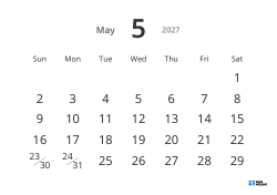 Landscape monthly calendar template with large dates and high readability