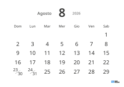 Modello di calendario mensile orizzontale con date grandi e alta leggibilità