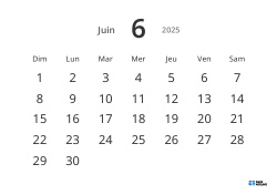 Modèle de calendrier mensuel paysage avec grandes dates et haute lisibilité