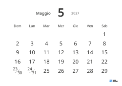 Modello di calendario mensile orizzontale con date grandi e alta leggibilità