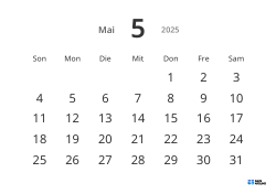 Gut lesbare Monatskalender-Vorlage im Querformat mit großen Datumszahlen