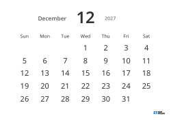 Landscape monthly calendar template with large dates and high readability