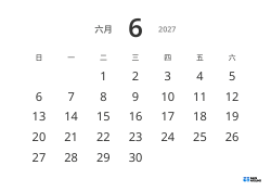 大号日期、高可读性的横向月历模板