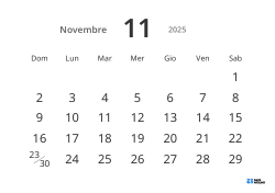 Modello di calendario mensile orizzontale con date grandi e alta leggibilità