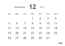 Gut lesbare Monatskalender-Vorlage im Querformat mit großen Datumszahlen