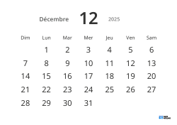 Modèle de calendrier mensuel paysage avec grandes dates et haute lisibilité