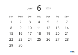 Gut lesbare Monatskalender-Vorlage im Querformat mit großen Datumszahlen