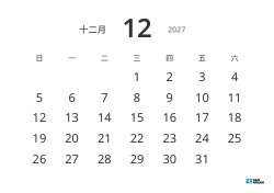 大号日期、高可读性的横向月历模板