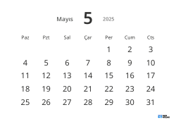 Büyük tarihli ve yüksek okunabilirliğe sahip yatay aylık takvim şablonu