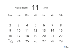 Plantilla de calendario mensual horizontal con fechas grandes y alta legibilidad