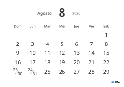 Plantilla de calendario mensual horizontal con fechas grandes y alta legibilidad