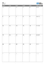 Vertikaler Monatskalender über 6 Wochen mit breiten Werktagsfeldern und kombiniertem Wochenende